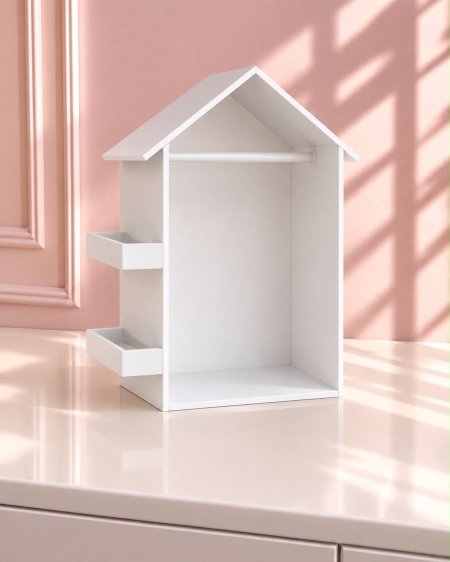 קופסת עץ בצורת בקתה עם מתלה לבגדים – 30×42×65 ס״מ